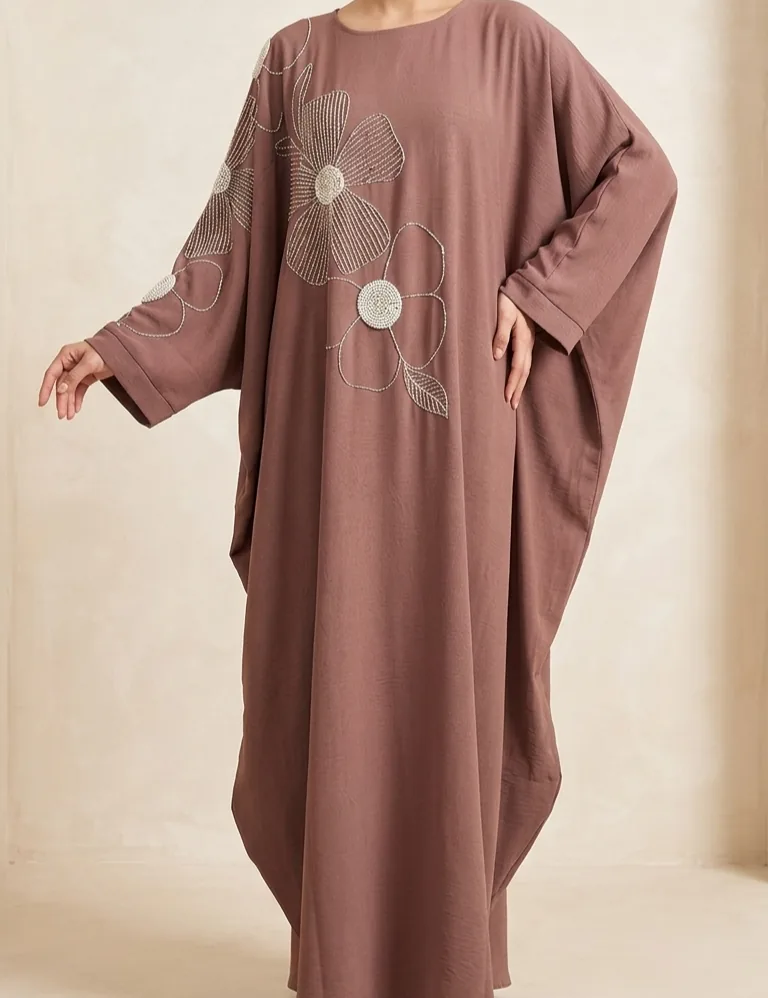 Mauve butterfly floral abaya