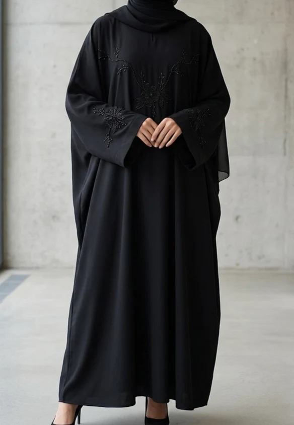 Noir floral butterfly abaya