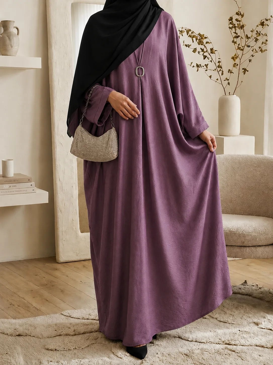 Mauve oversized linen abaya