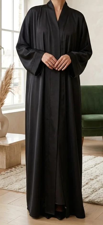 Midnight silk-satin abaya