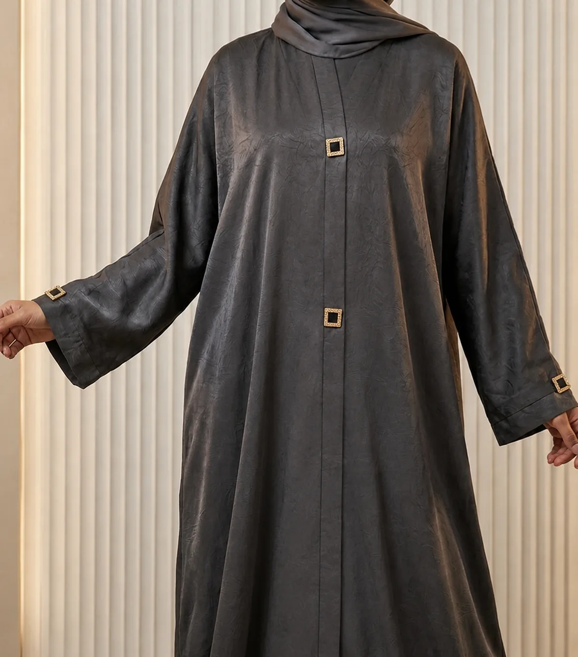 Charcoal gold square abaya
