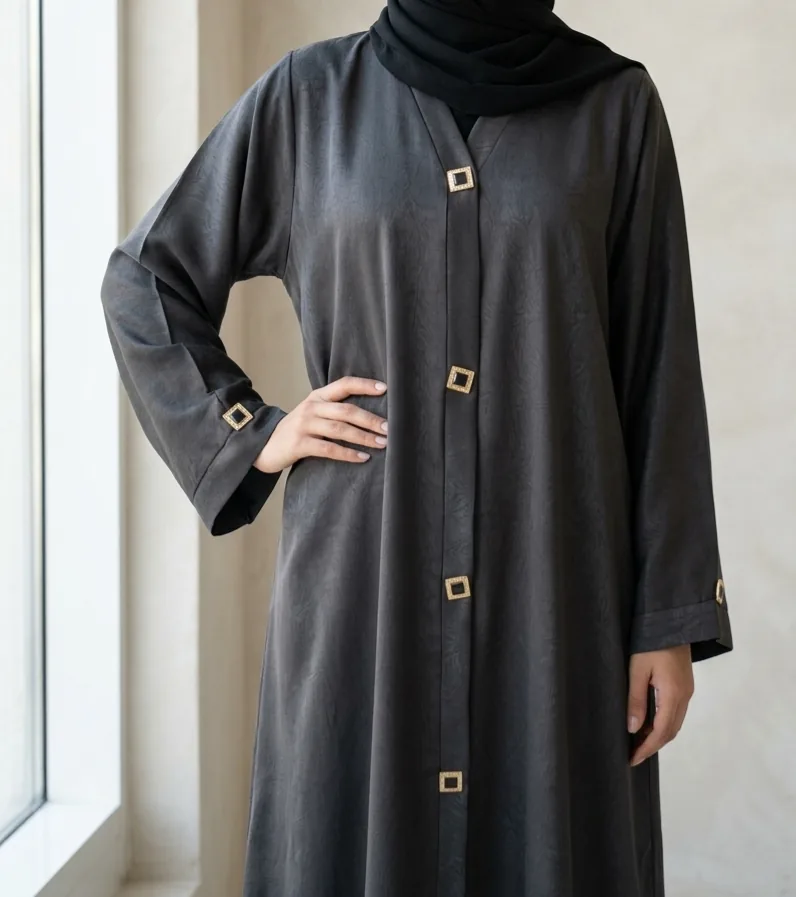 Charcoal jacquard gold abaya