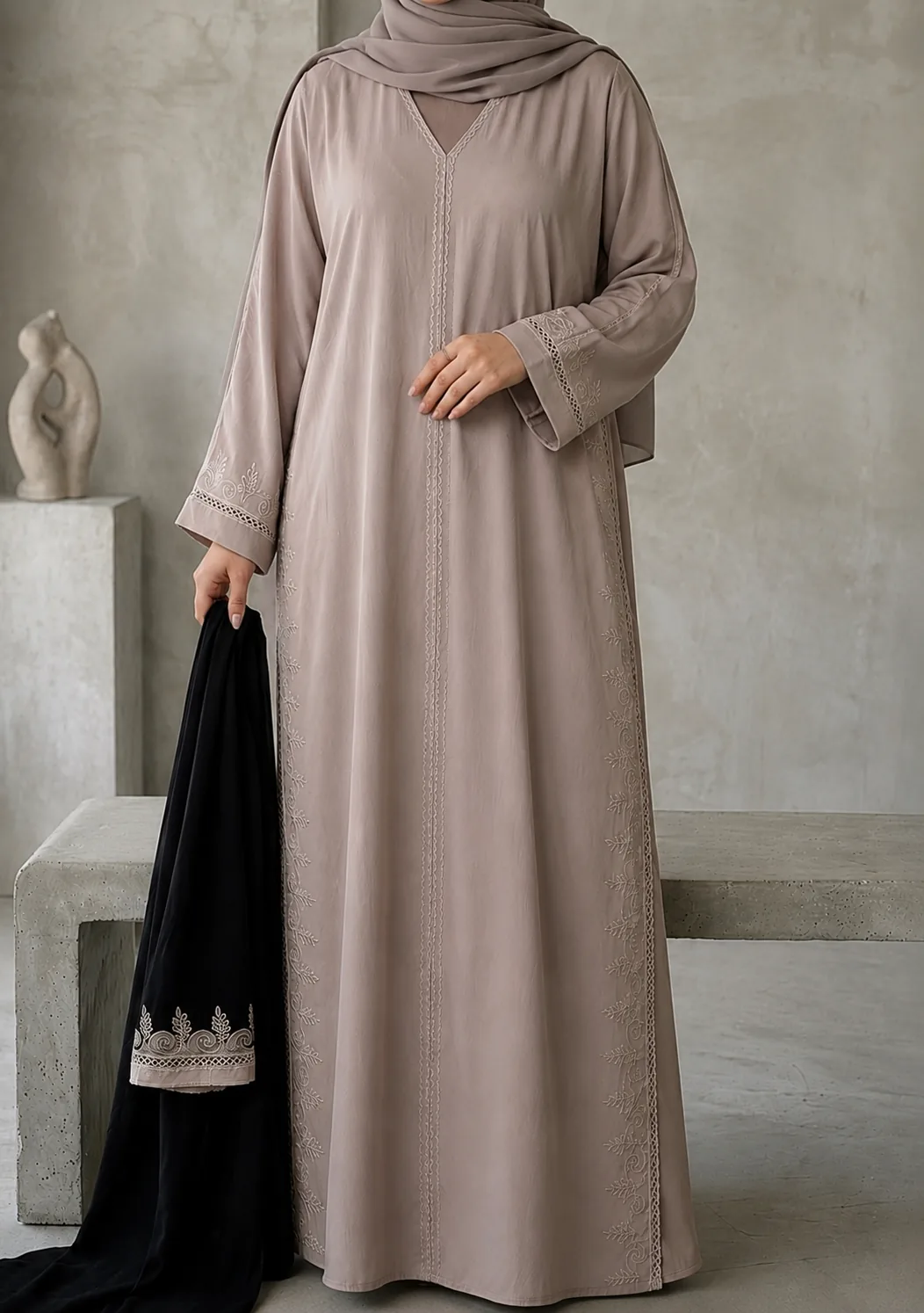 Dusty rose embroidered abaya