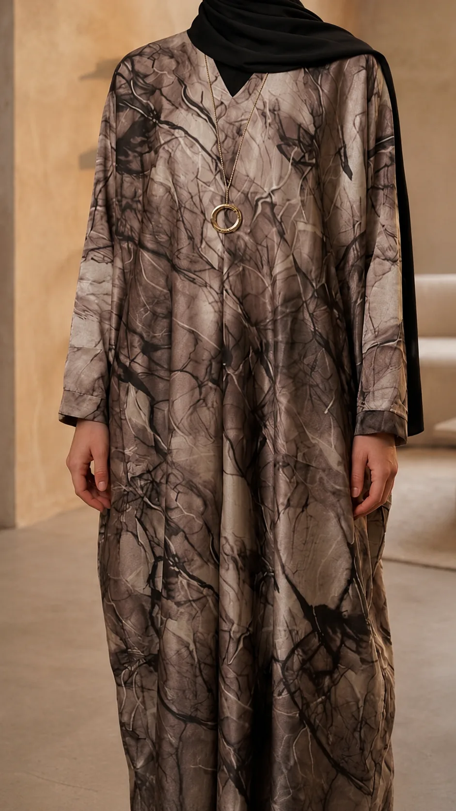Marble print earthy abaya