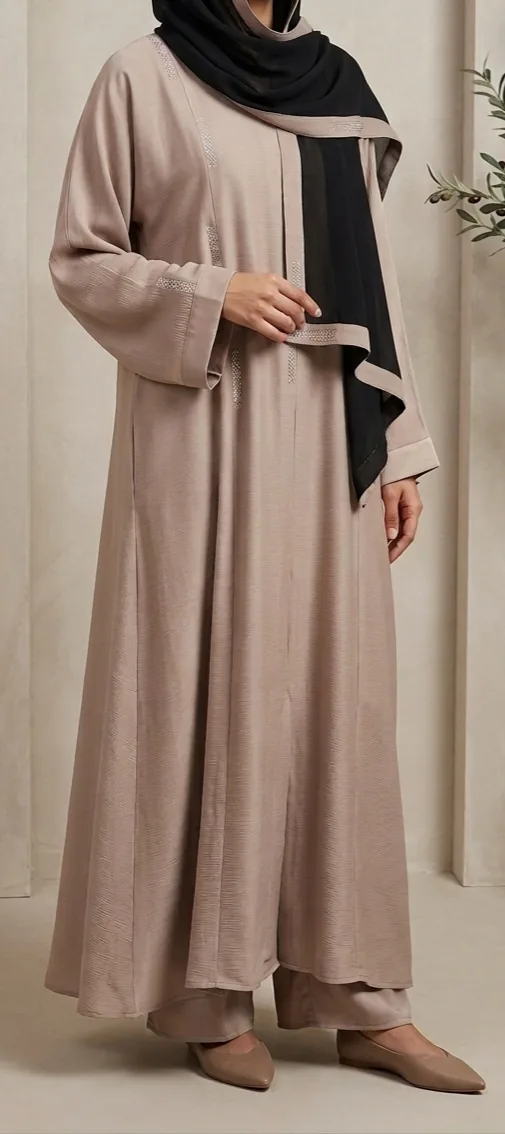 Taupe embellished abaya set