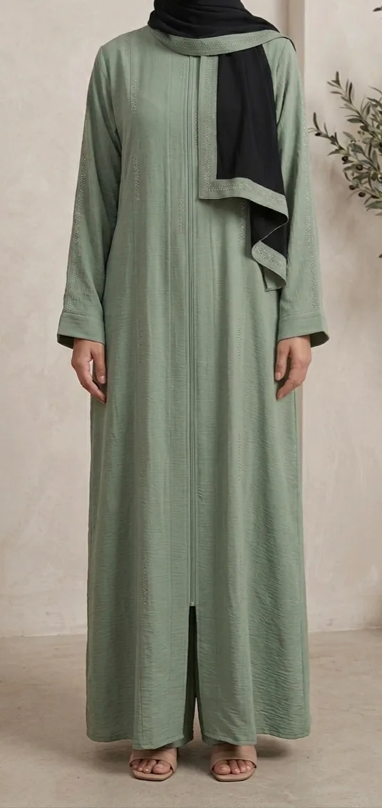 Sage embroidered abaya set