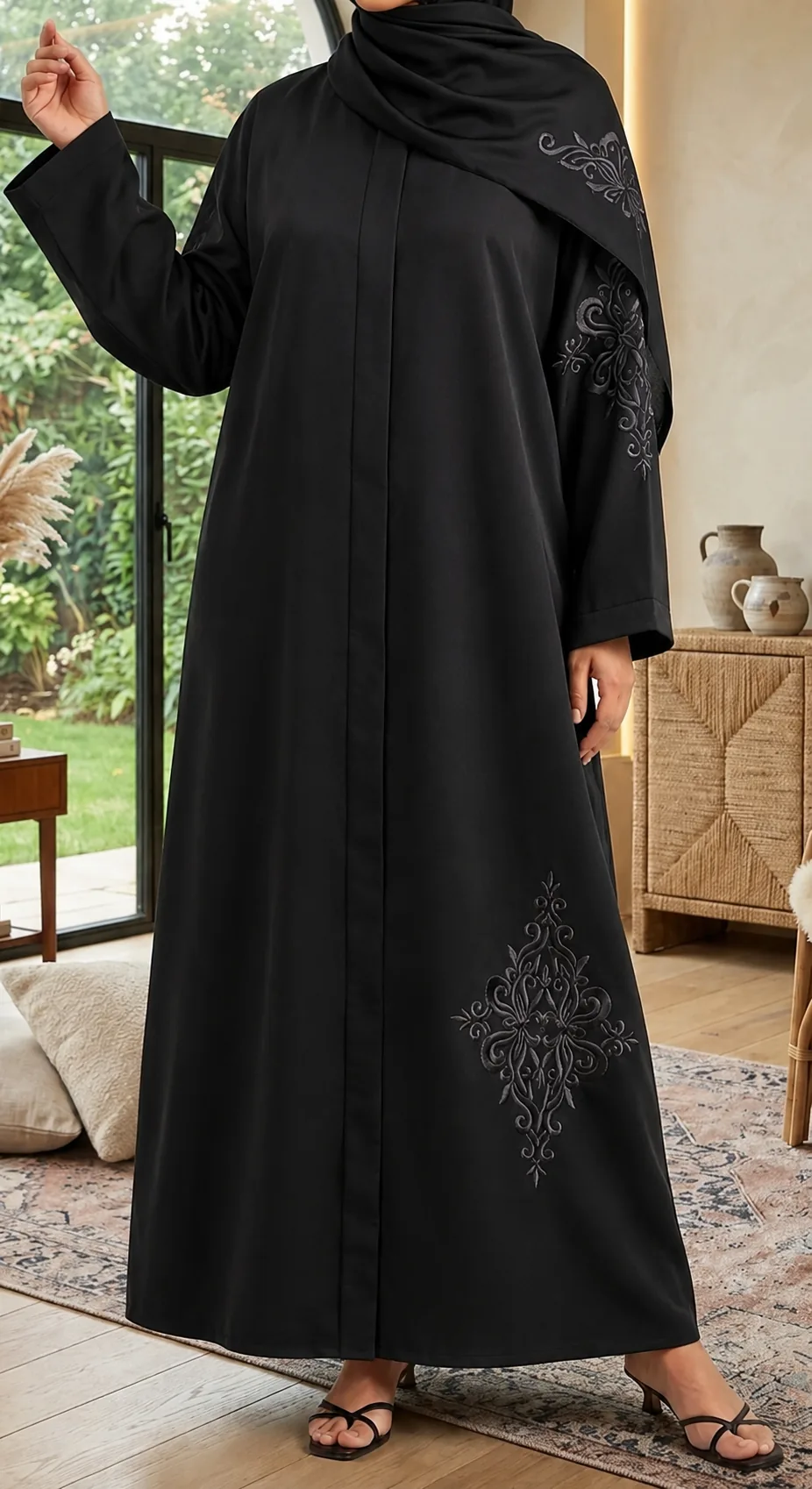 Midnight embroidered abaya set