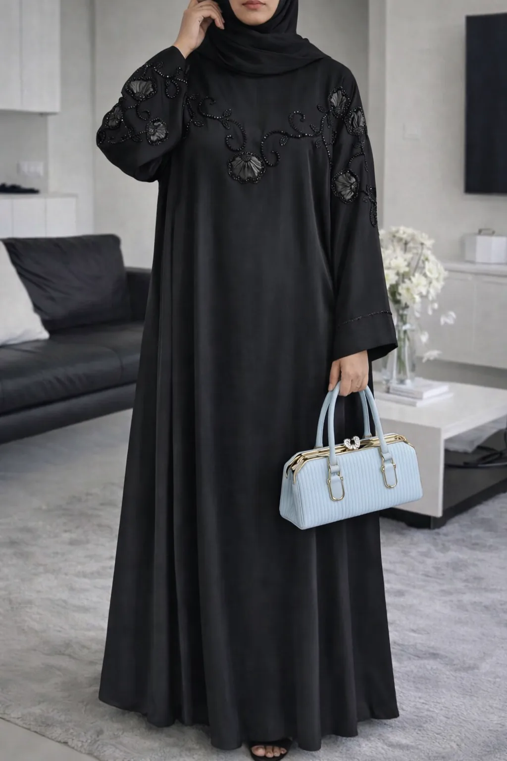 Embroidered black abaya